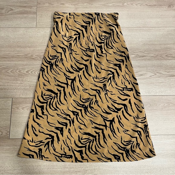 Madewell Orange Tan Black Silk Midi Slip Skirt Tiger Stripe Size 6 - Picture 2 of 5